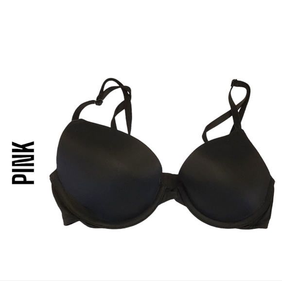 Victoria's Secret PINK wear everywhere tshirt lightly lined bra Black sz 32A - Picture 1 of 5